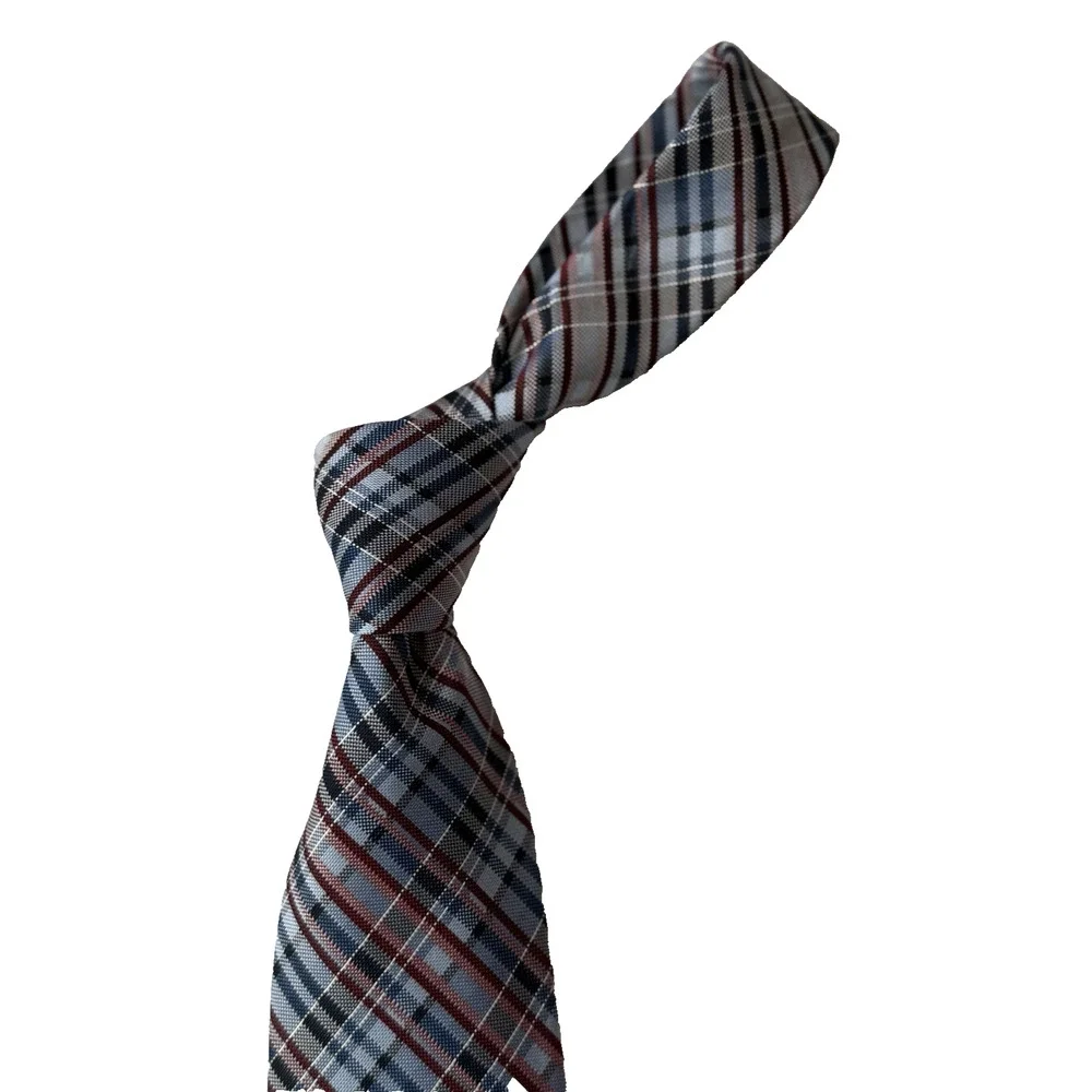 BURMA BIBAS Men's 100% Silk Neck Tie Red White‎ Blue Striped - USA America EUC
